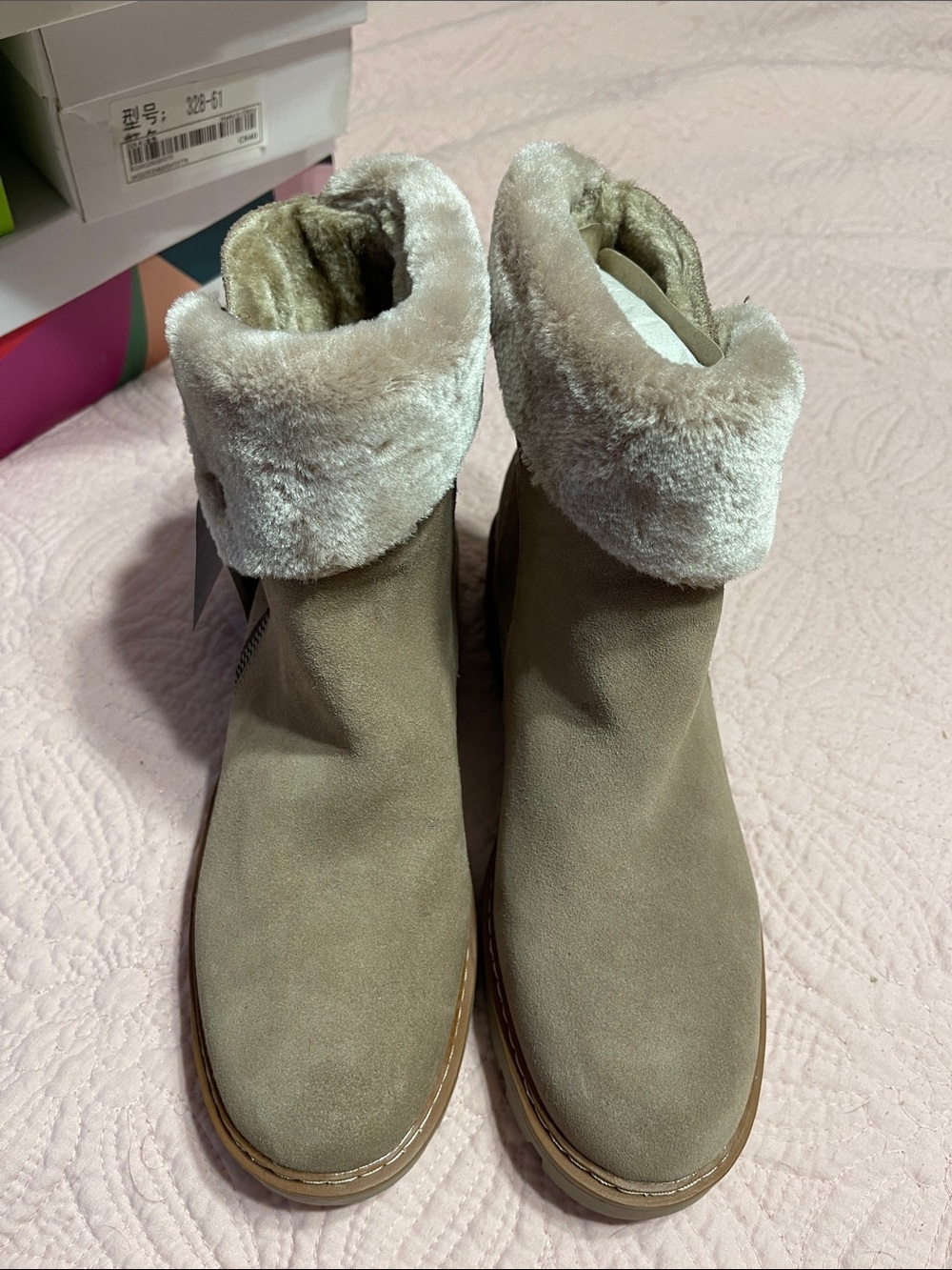 BareTraps Taupe Faux-Suede Winter Boots with Plush Cuff